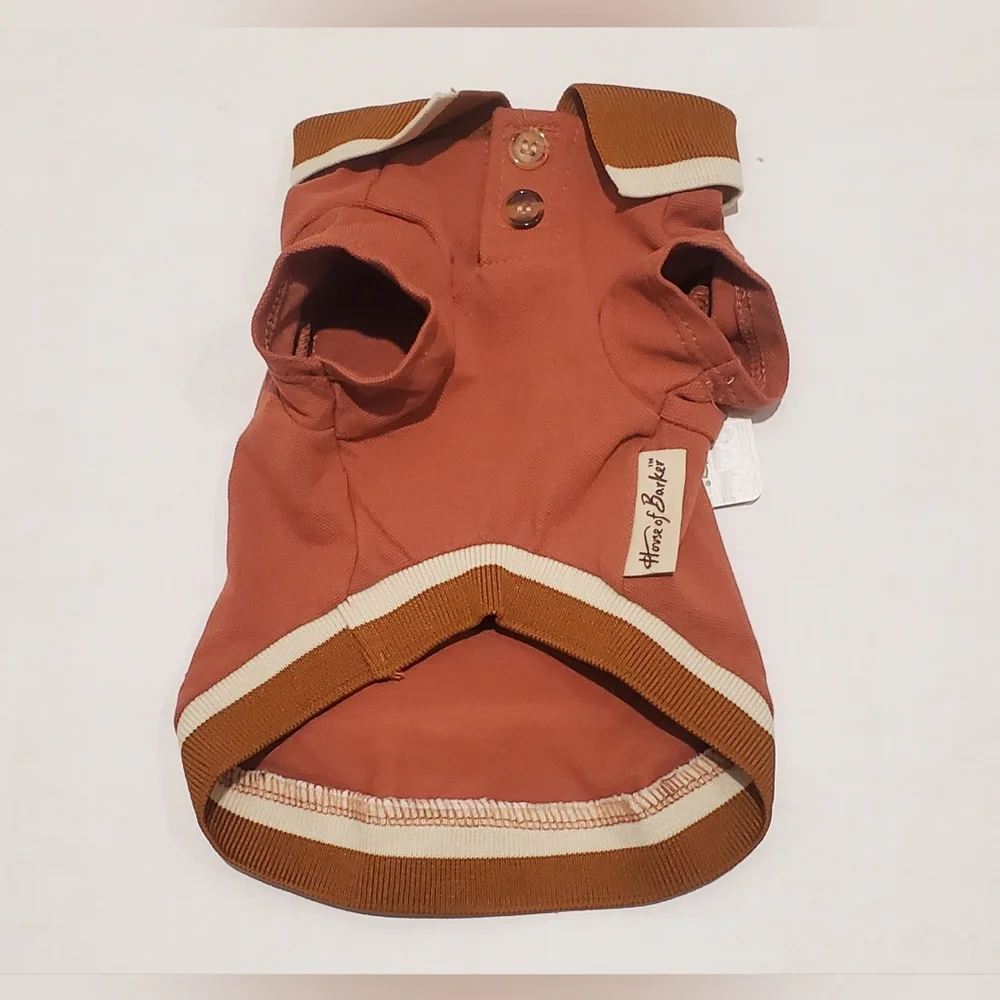 Dog Polo Shirt With Jack-o'-lantern Embroidery Rust/Brown/Cream Sz XS